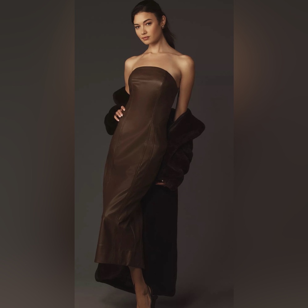 Pilcro Strapless Slim Tube Faux-Leather Midi Dress NEW WITH TAGS